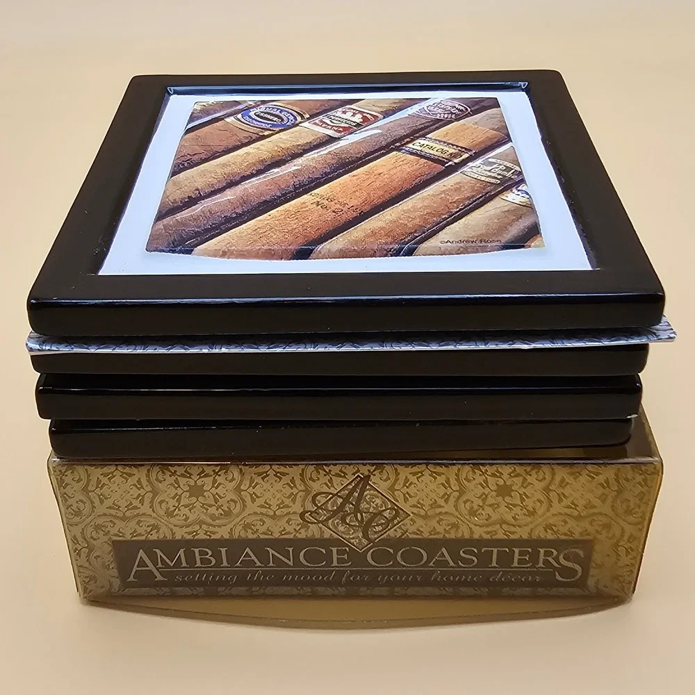 Cool Vintage Ambiance Coasters Cigar Photo Set 4 Ceramic Cork Back‎ Home Decor